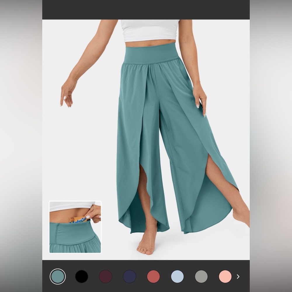 NWT Halara High Waisted Back Waistband Pocket Palazzo Split Leg Pants - M